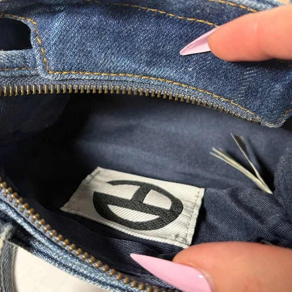 Telfar Small Denim Shopper Distressed Bag Mini Crossbody